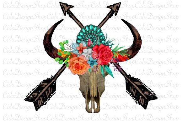 Bull Skull Png, Western Sublimation