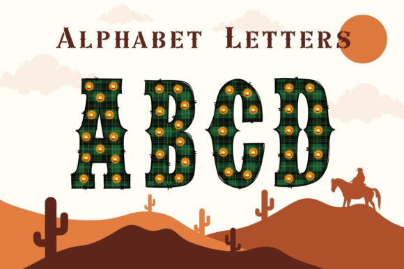 Western Alphabet Doodle Buffalo Plaid